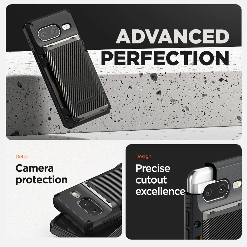 VRS DESIGN Black Phone Case with Card Holder for Google 8 pixel pro